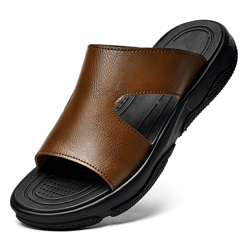 Flip Flop Leather Men - Erkek Deri Slayt Sandalet Kaymaz Kalın
