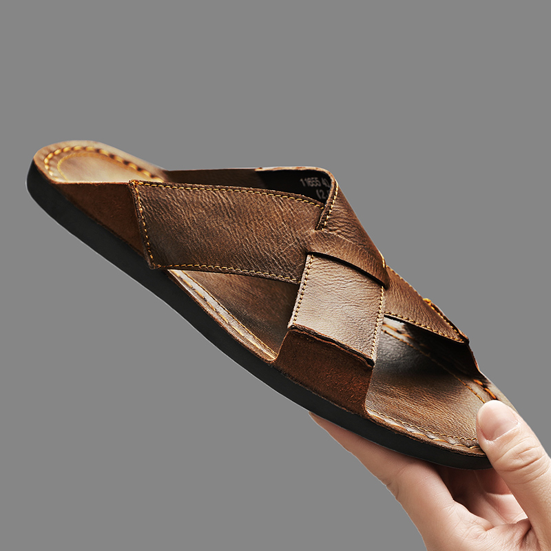 Flip Flop Leather Men - Moda Hakiki Deri Erkek Terlik Yaz
