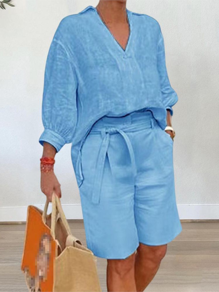 Linen Shirt Breathable - Kadın Takım Elbise Zarif Stil Iki