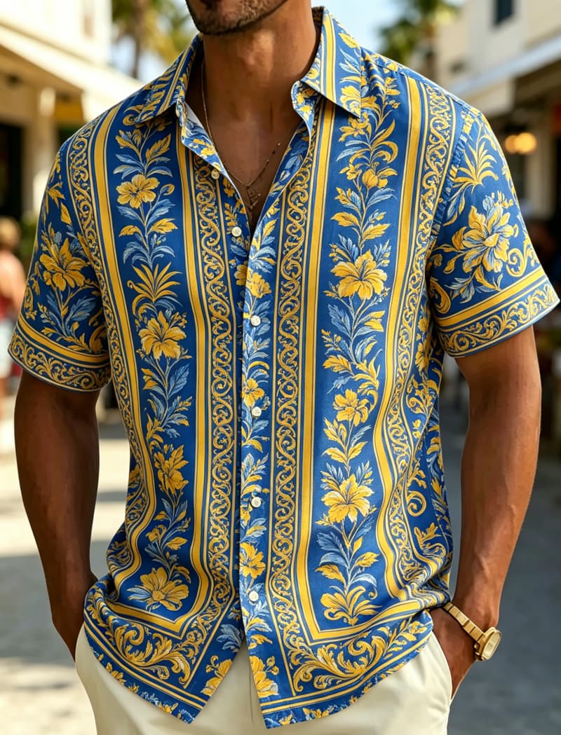 Resort Shirt Floral - Erkek Kısa Kollu Gömlek Yaka Detaylı