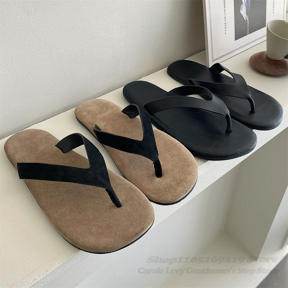 Flip Flop Leather Men - Vintage Tarzı İnek Derisi Klipsli Parmak