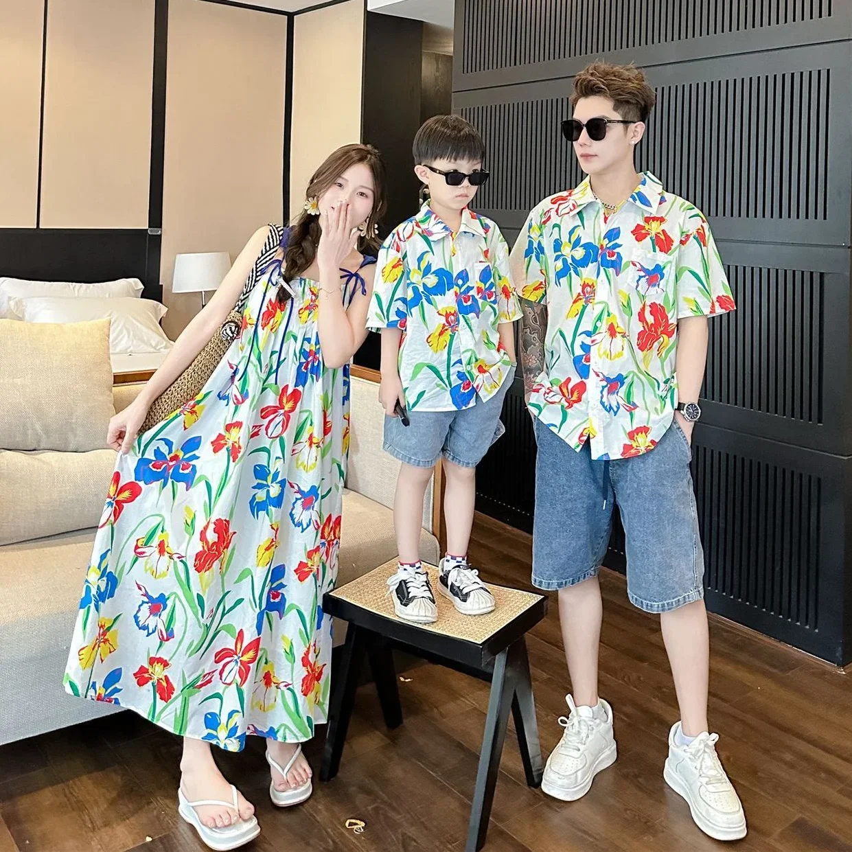 Resort Shirt Floral - Tatil Giysileri Kore Anne ve Kızı