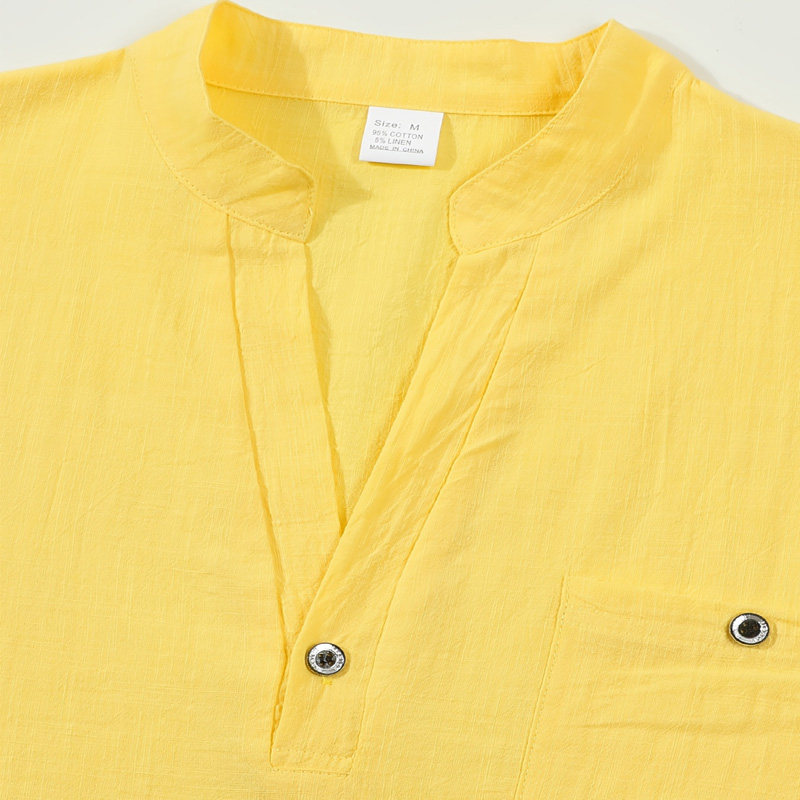 Erkek Pamuklu Keten Henley Göm - Linen Shirt Breathable incelemesi ve fiyatı