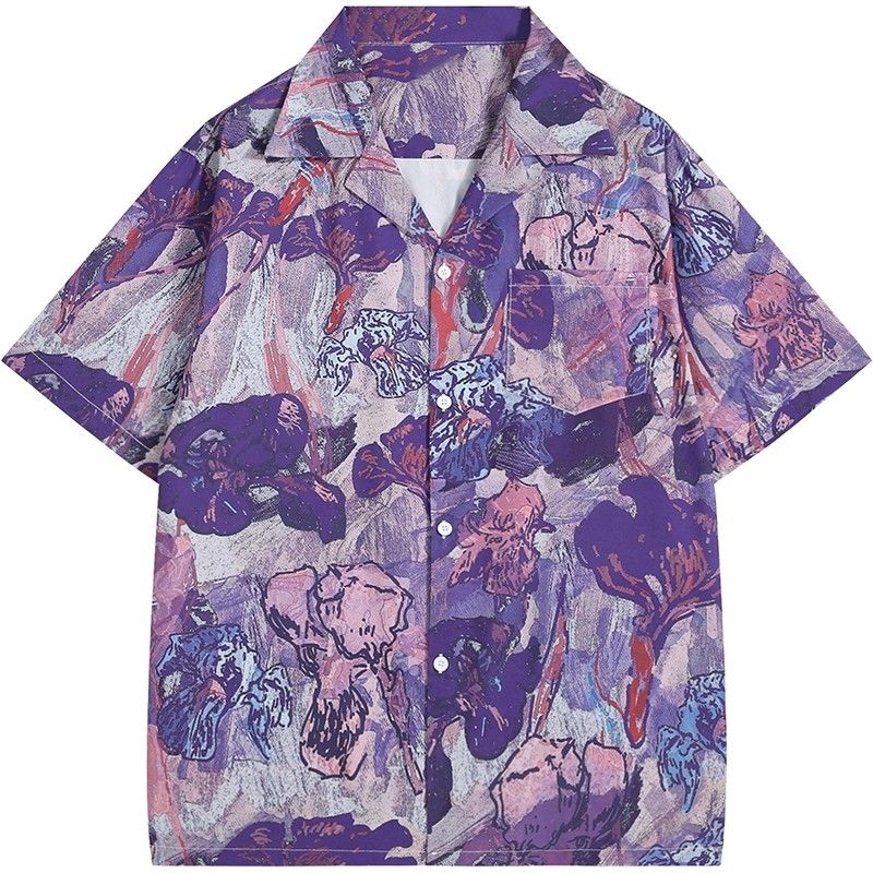 Vintage Mor Yağlıboya Iris Çiç - Resort Shirt Floral incelemesi ve fiyatı