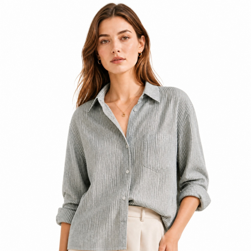 Japon tarzı gri-beyaz ince çiz - Linen Shirt Breathable incelemesi ve fiyatı